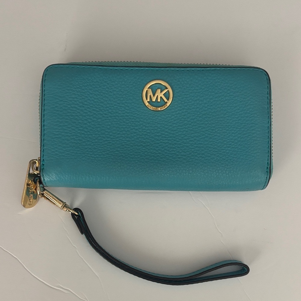 Michael Kors Turquoise Wristlet with Gold Accent